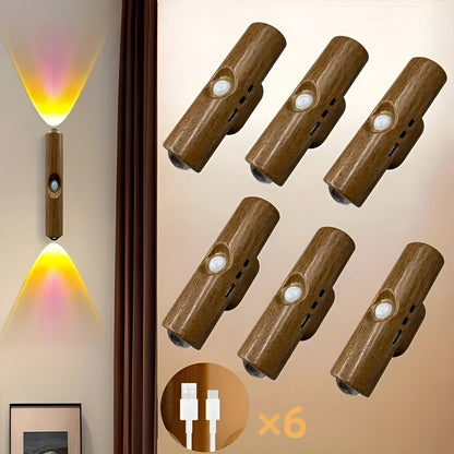 Led-nattlys Med Bevegelsessensor (6-pk) – Dimmbar & Rgb | Usb-lading, 3 Lysfarger, Perfekt For Gang, Trapp Og Stue