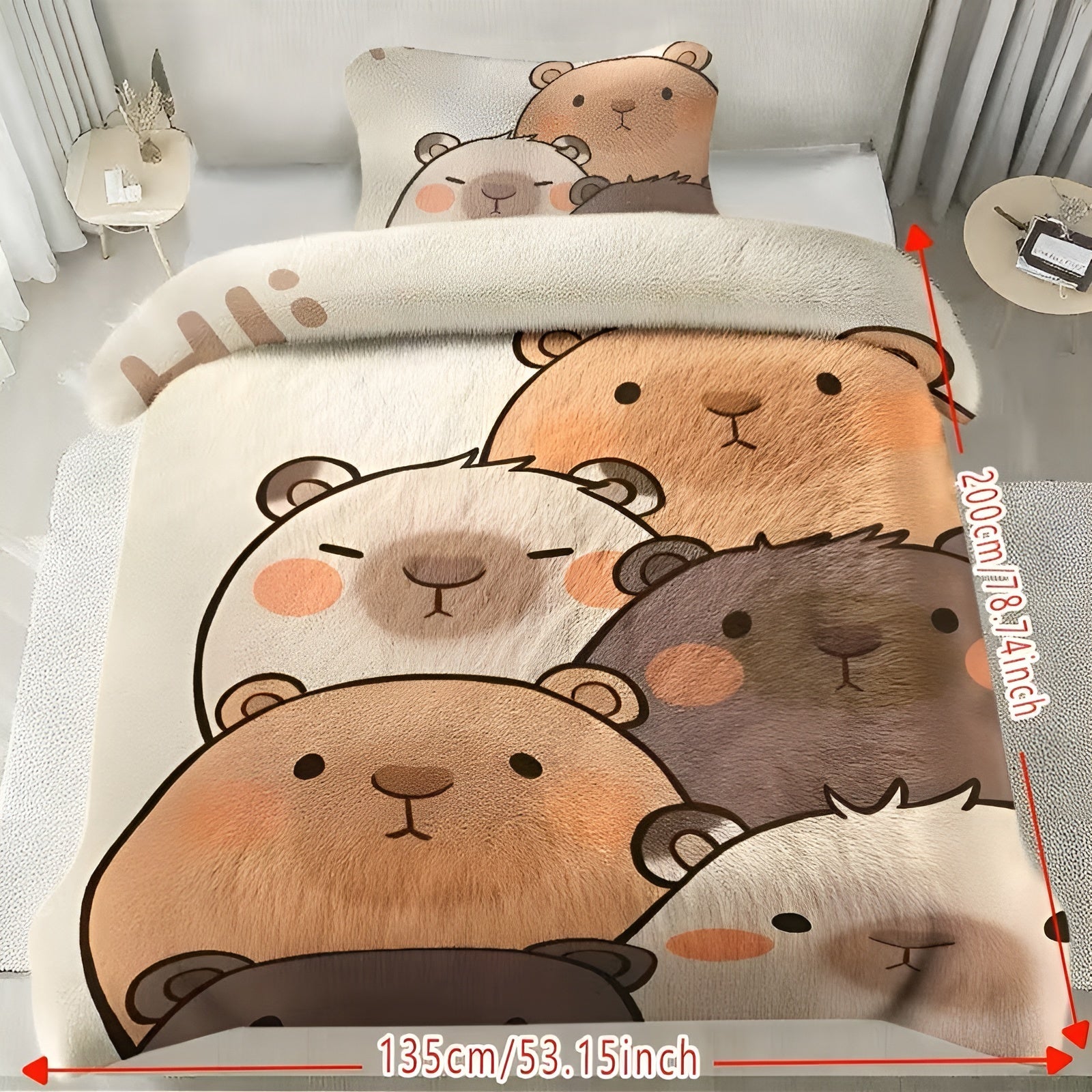 Plysj Sengetøysett med Capybara-Motiv – Ekstra Mykt og Varmt | Perfekt for Høst og Vinter (2- Eller 3-Delt Sett)