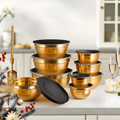 14-delt Gullfarget Bollesett – Elegant Og Praktisk | Perfekt Til Matlaging, Baking Og Servering