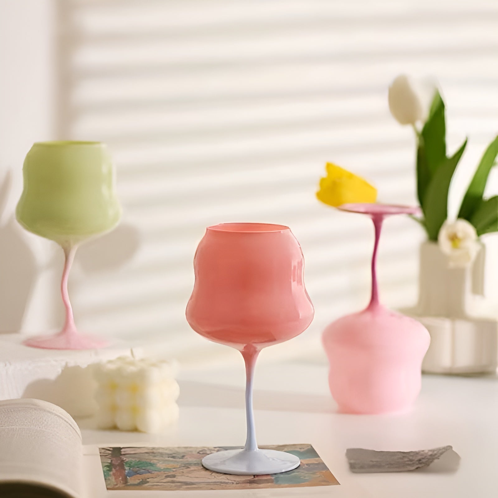 3er Set Bunte Whiskygläser 500 ml – Vintage Design mit Drehstruktur | Große Cocktail- & Weingläser für Party & Geschenk