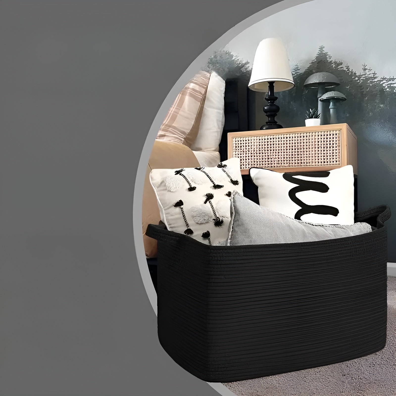 Stor flettet oppbevaringskurv – Stabil og stilren | Med tauhåndtak Perfekt for Stue Vaskerom og Hyller - Vaskekurver