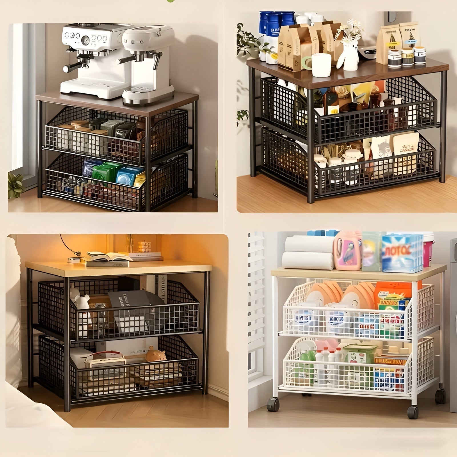 Benkeorganisator til Kjøkken – Praktisk Oppbevaring med Skuff og Metallkurv | Perfekt for Orden og Plassbesparelse