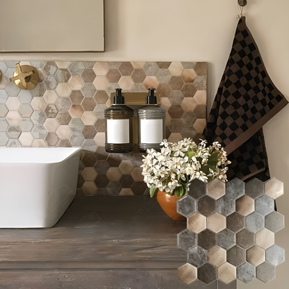 3D Hexagon Veggpanel – Selvklebrig Veggdekor i Metalllook | Moderne Veggdekor for Stue Kjøkken eller Gang - Tapet