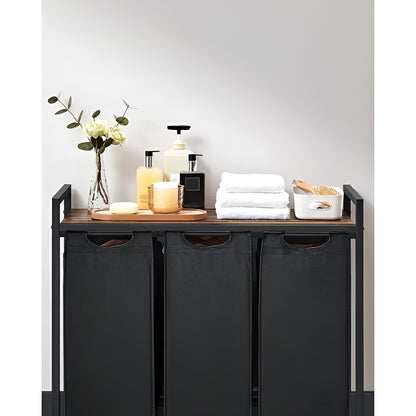 Kleskurv Med Rom – Uttrekkbar Kleskurv Med Oppbevaringsrom | Svart Metall Og Trelook I Brunt