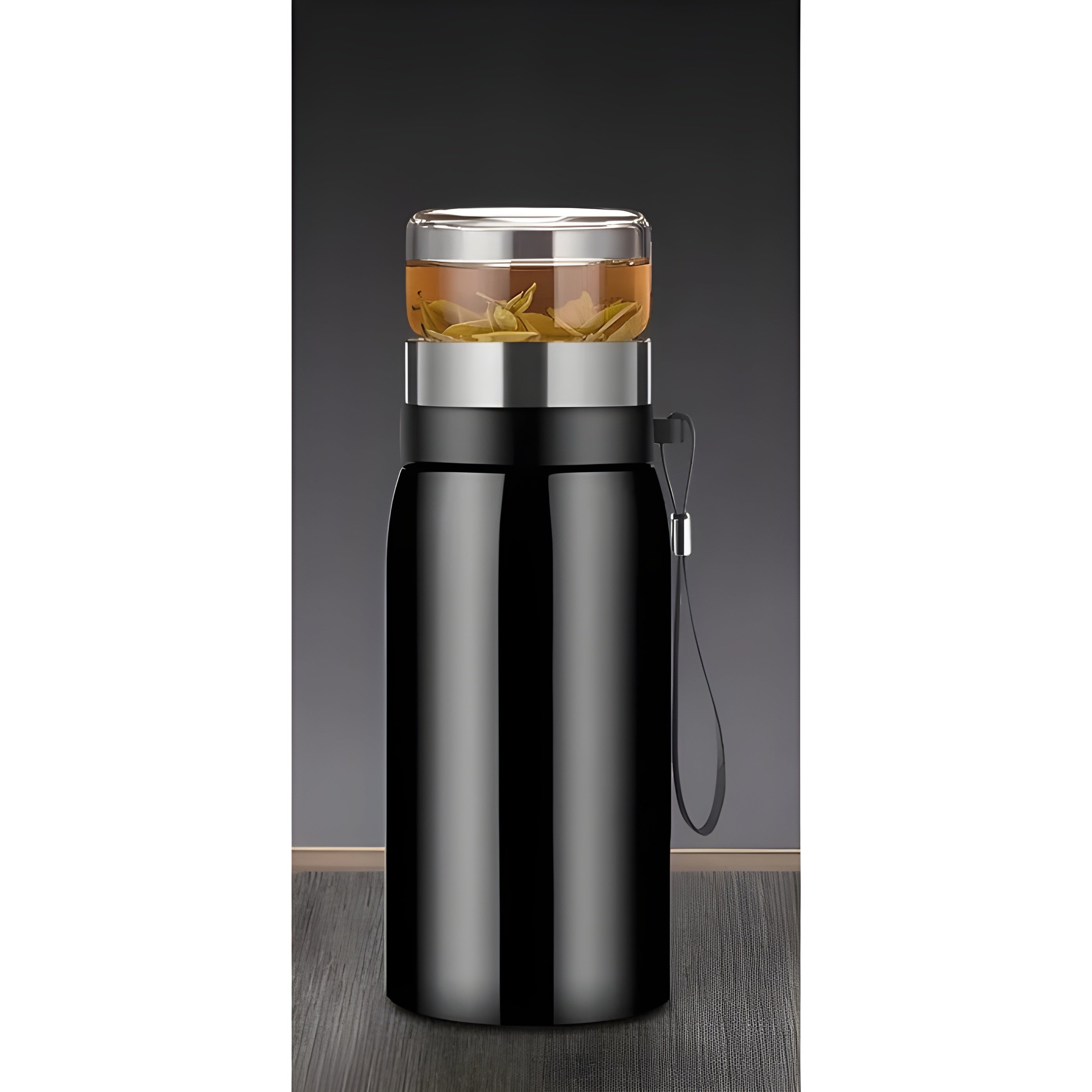Termokopp i Rustfritt Stål med Tesil – Isolert og Praktisk | Perfekt for Te på Farten - 750ml / Svart Te-egg - Termoser