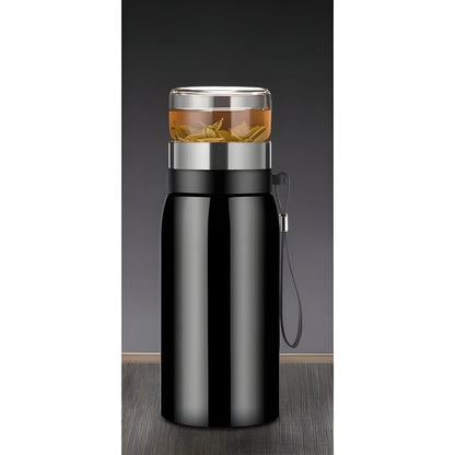 Termokopp i Rustfritt Stål med Tesil – Isolert og Praktisk | Perfekt for Te på Farten - 750ml / Svart Te-egg - Termoser