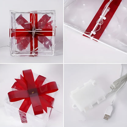 Leuchtende Geschenkboxen im 3er-Set – Transparente Weihnachtsdekoration mit Roten Schleifen | Für Innen & Außen