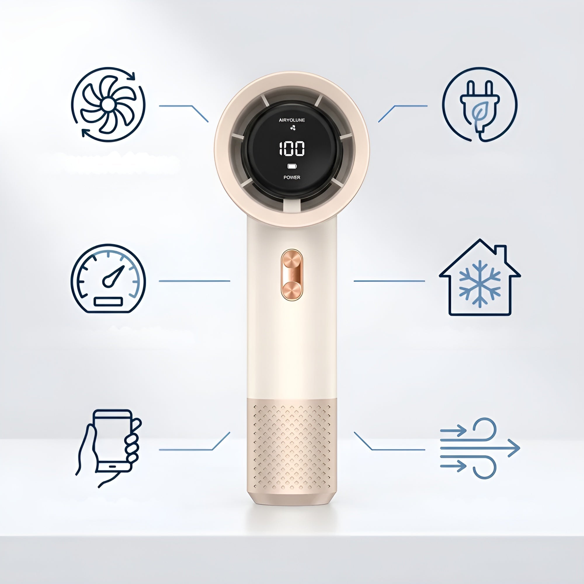 Bærbar Mini-turbo-håndvifte – Usb-oppladbar 5 V-høyhastighetsvifte Med Digitalt Display Og 6 Hastighetsinnstillinger