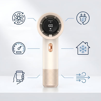 Bærbar Mini-turbo-håndvifte – Usb-oppladbar 5 V-høyhastighetsvifte Med Digitalt Display Og 6 Hastighetsinnstillinger