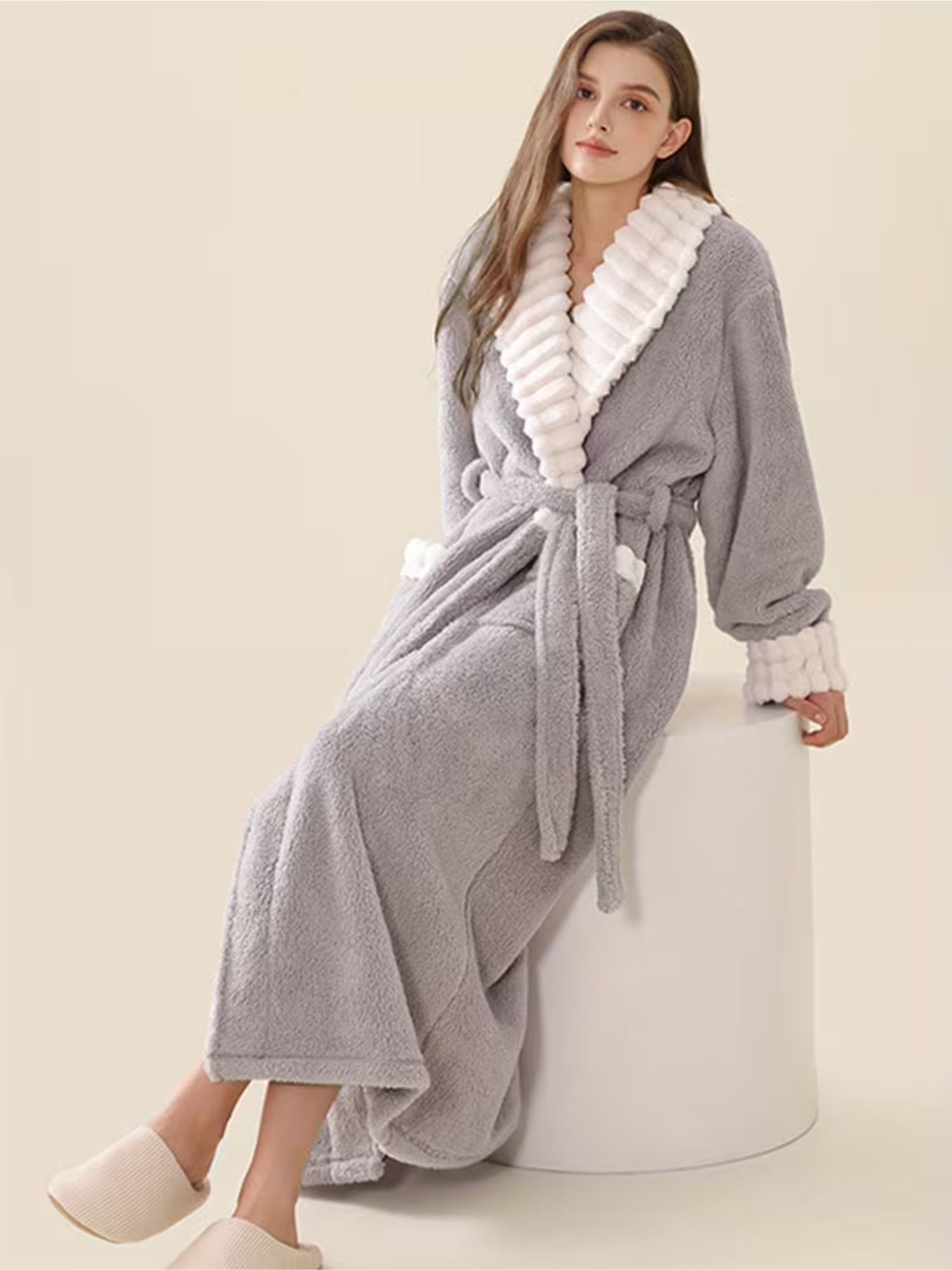 Myk Damebadekåpe for Vinter – Ekstra Lang og Varm | Flanell med Lommer