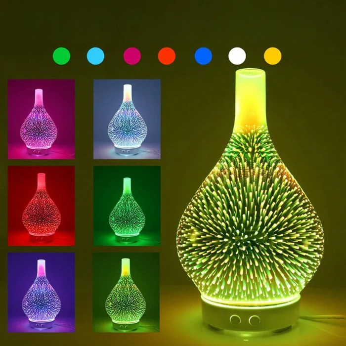 Aroma Diffusor Med 3d-glassdesign - Led-fargeendring Og Duftoljefunksjon