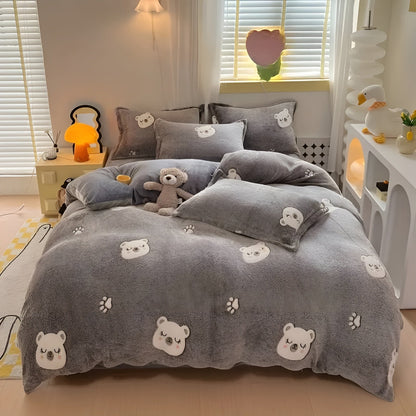 Sengetøysett med Bjørnemotiv – Mykt og Koselig | 3-delt Sett med Dynetrekk og Putetrekk, Perfekt for Soverommet