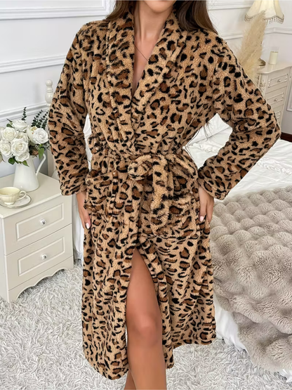 Fleececardigan med Leopardmønster – Myk og Varm | Perfekt for Hjemmekos