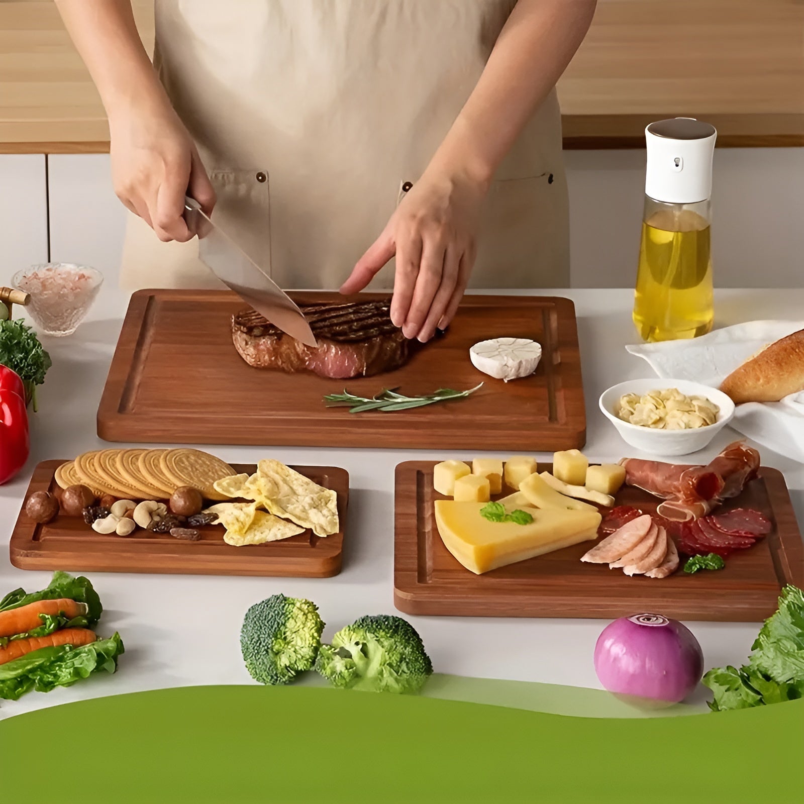 Bambus Schneidebrett-Set (3-teilig) – Robust, Messerschonend & Hygienisch | Ideal für Küche & Alltag