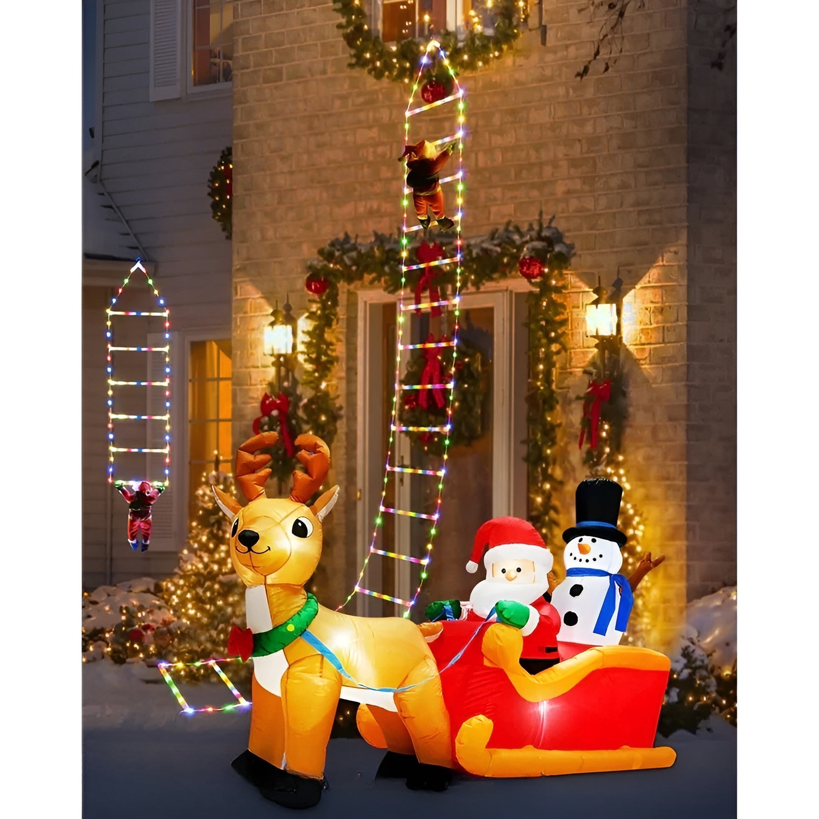 LED Julenisse med Stige – Lysende Juledekorasjon | For Innendørs og Utendørs Bruk, USB-drevet