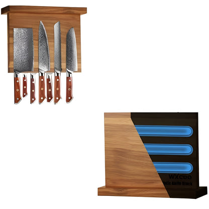Dobbeltsidig Magnetisk Knivblokk i Tre – Plassbesparende og Praktisk | Perfekt for Kjøkken og Restaurant
