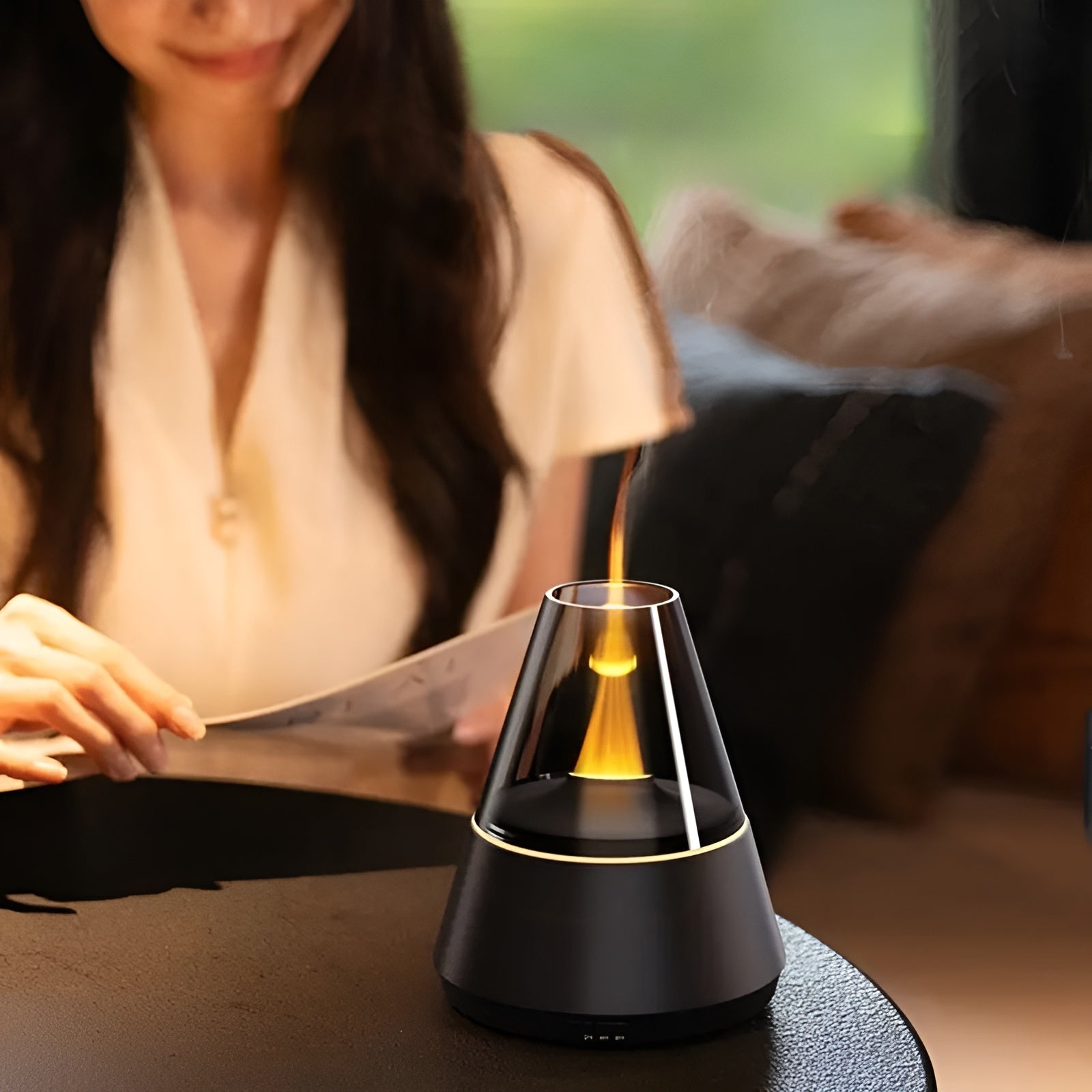 Aromadiffuser med Flammeeffekt – Naturlig Duft og Avslappende Atmosfære | USB, Timer og Automatisk Avstenging