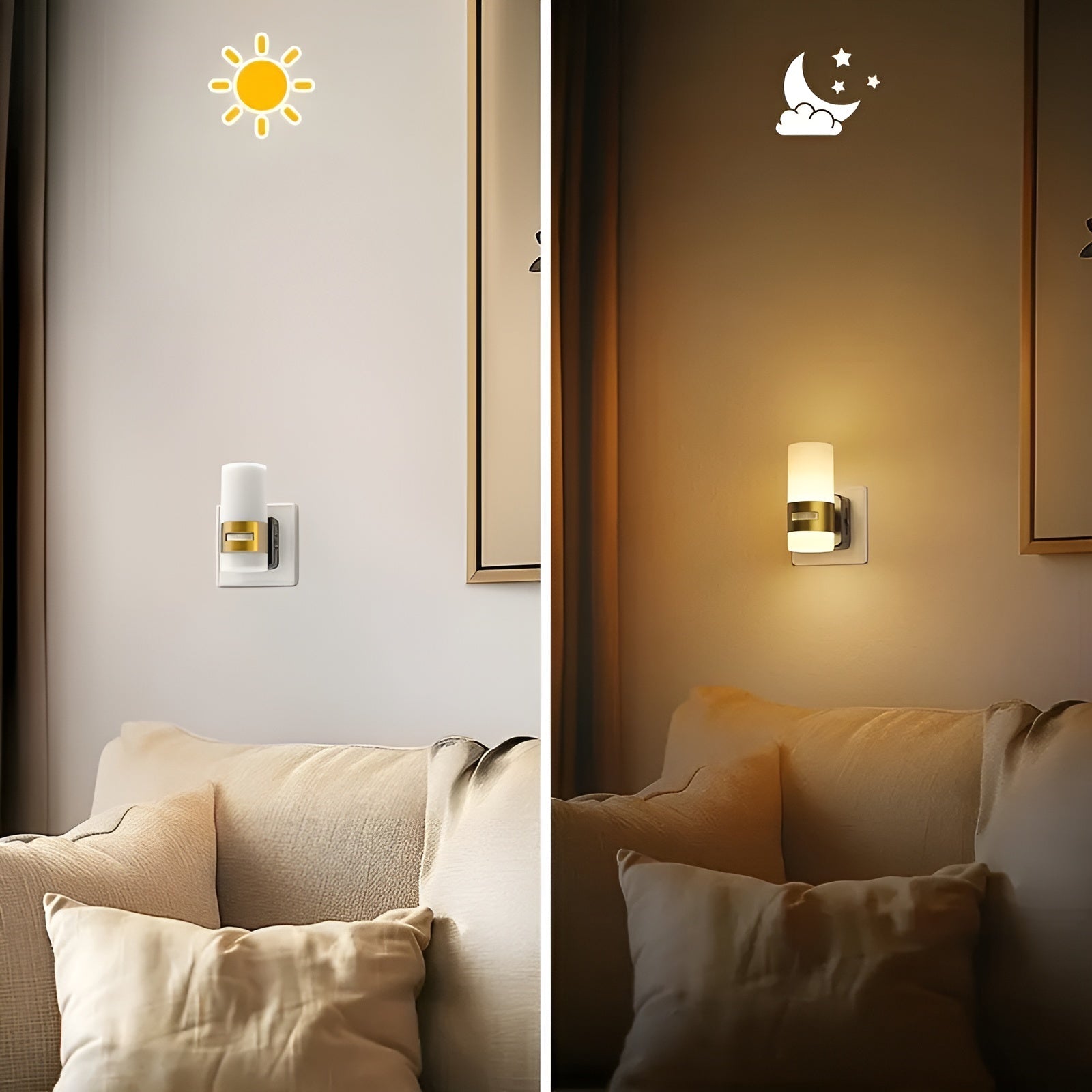 2-pakning LED Nattlamper – Med Bevegelsessensor | Moderne Veggbelysning i Svart og Kobber