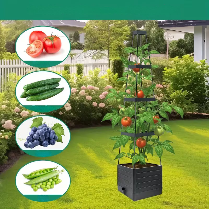 Selvvannende Plantekasse med Espalier – Perfekt for Tomater og Klatreplanter | Slitesterk Plast for Hage og Balkong