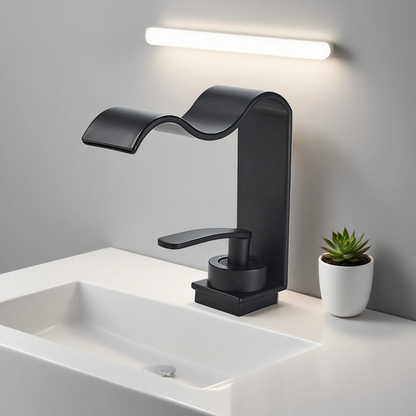 Luksuriøs Servantarmatur – Elegant Vannfall-design | Høykvalitets Baderomsarmatur I Børstet Messing - Svart / G9/16
