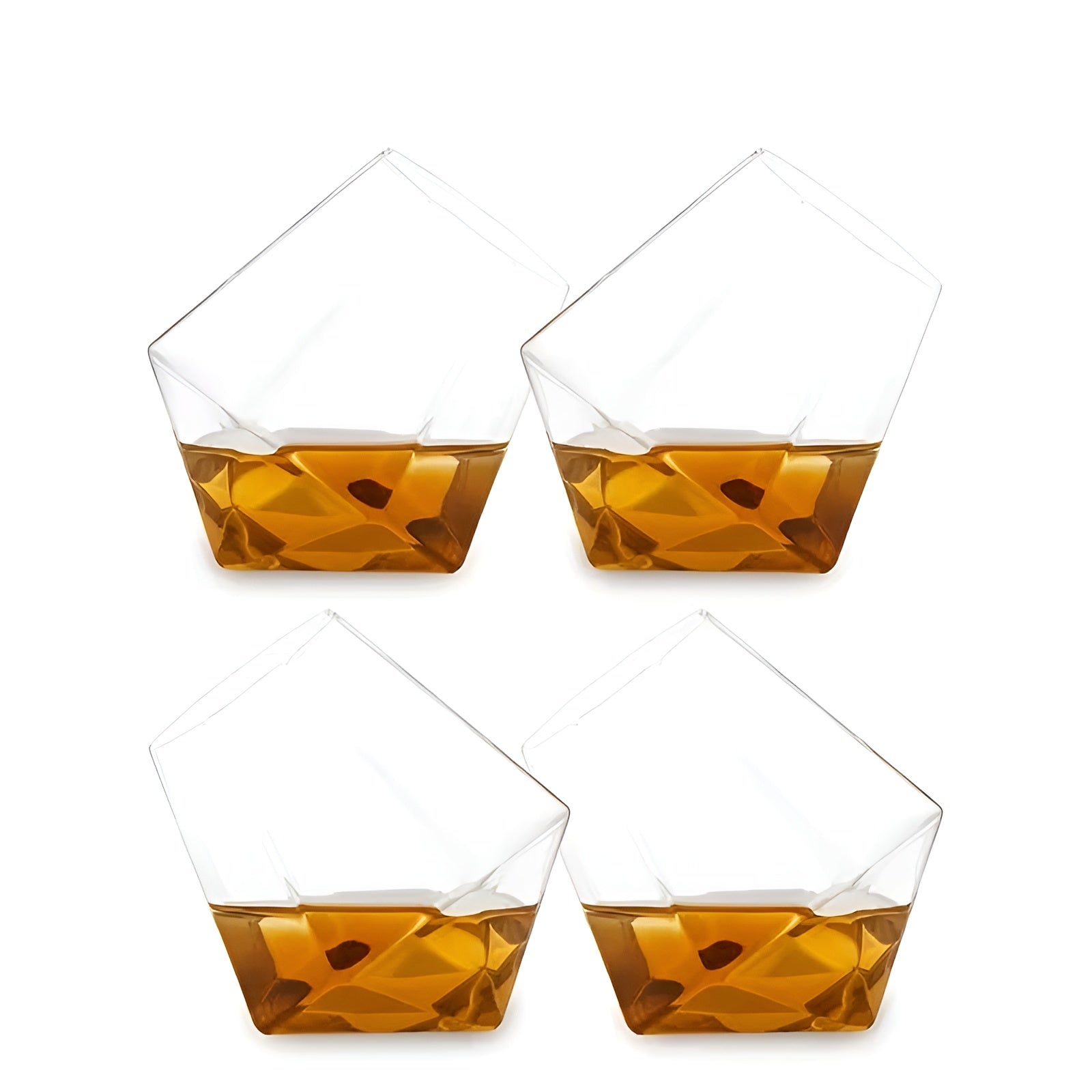 Whiskyglass-sett (4–6 stk.) – Elegant Diamantdesign uten Stilk | Perfekt for Whisky Vin og Cocktails - 4 Stück - Sett