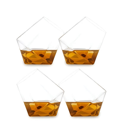 Whiskyglass-sett (4–6 stk.) – Elegant Diamantdesign uten Stilk | Perfekt for Whisky Vin og Cocktails - 4 Stück - Sett