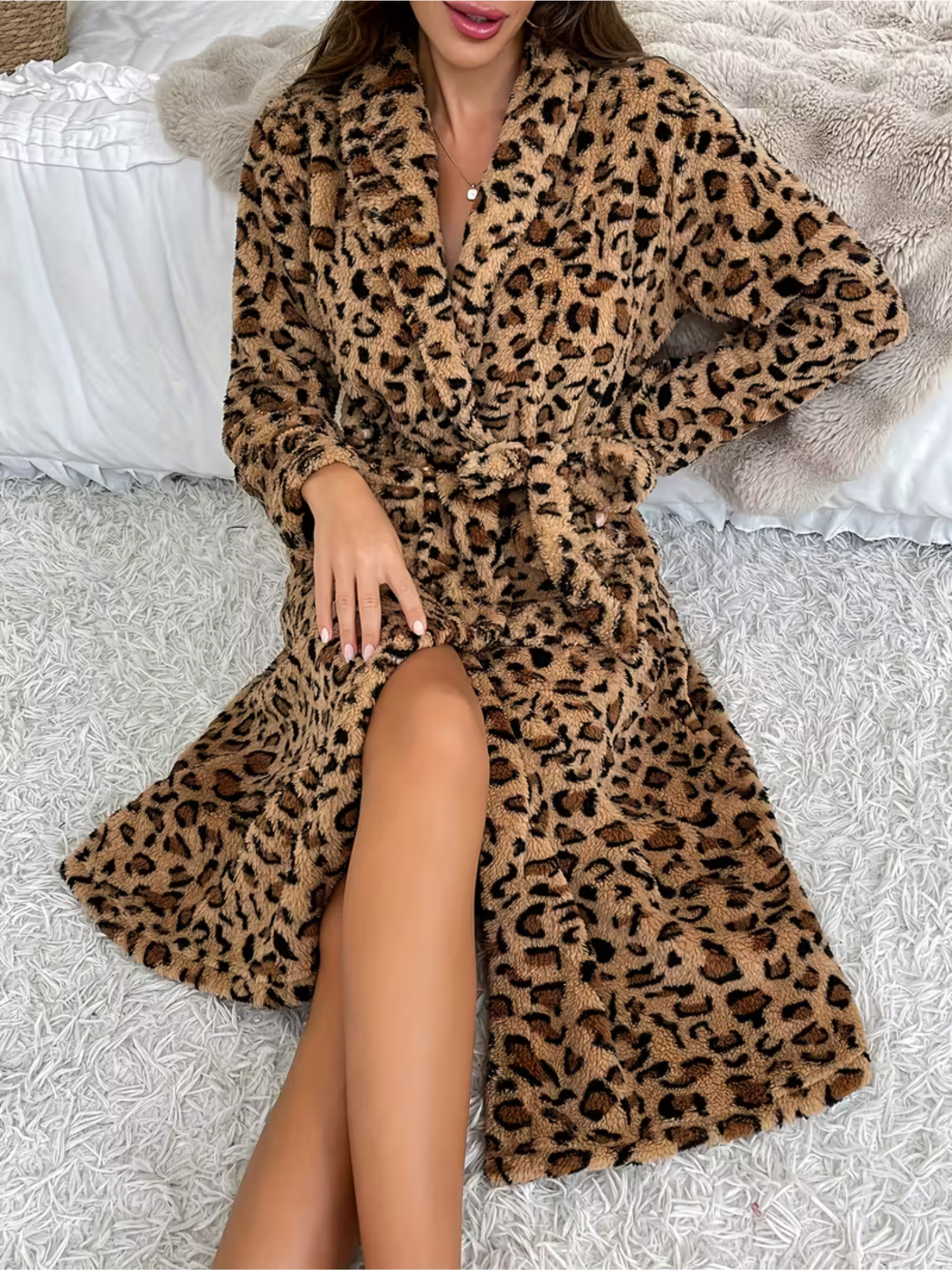 Fleececardigan med Leopardmønster – Myk og Varm | Perfekt for Hjemmekos