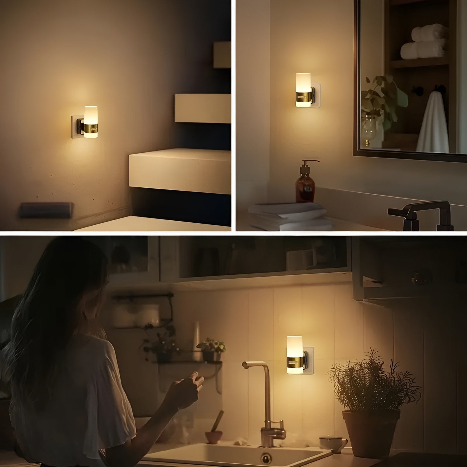 2-pakning LED Nattlamper – Med Bevegelsessensor | Moderne Veggbelysning i Svart og Kobber