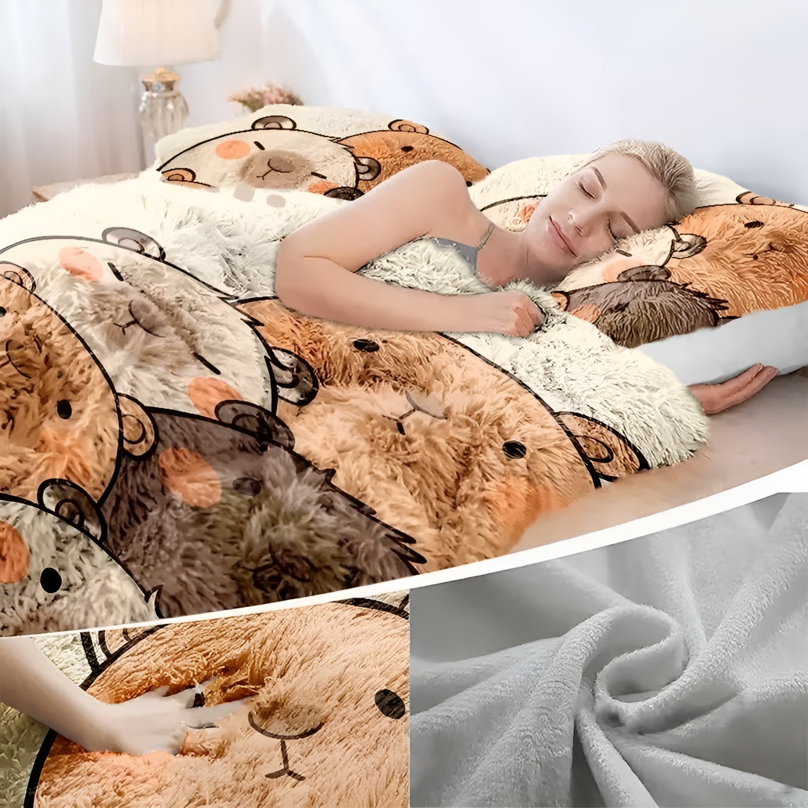 Plysj Sengetøysett med Capybara-Motiv – Ekstra Mykt og Varmt | Perfekt for Høst og Vinter (2- Eller 3-Delt Sett)