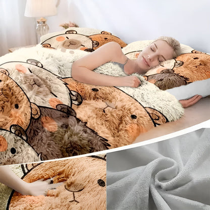 Plysj Sengetøysett med Capybara-Motiv – Ekstra Mykt og Varmt | Perfekt for Høst og Vinter (2- Eller 3-Delt Sett)