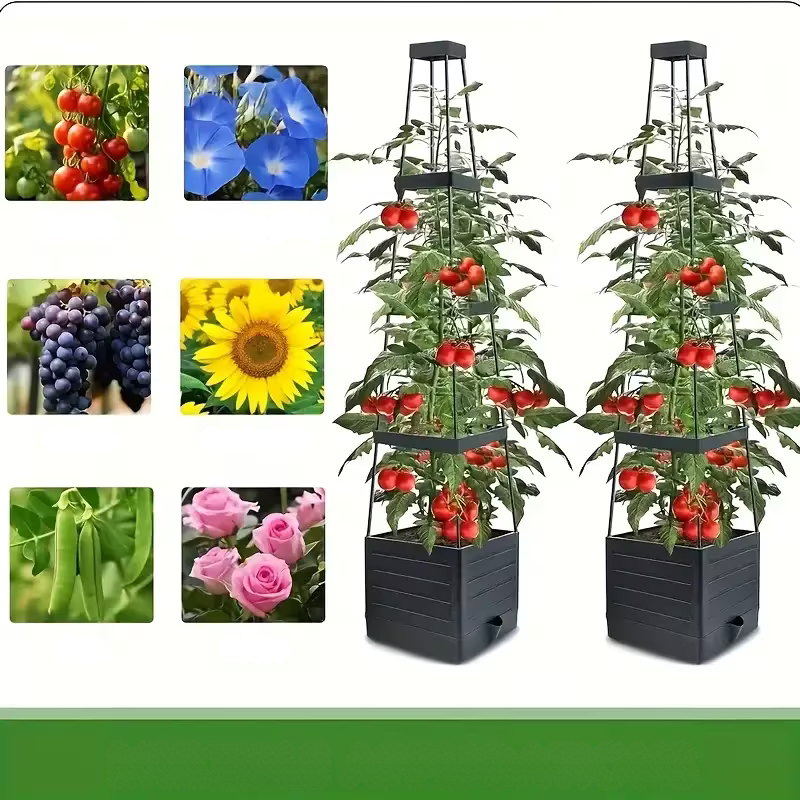 Selvvannende Plantekasse med Espalier – Perfekt for Tomater og Klatreplanter | Slitesterk Plast for Hage og Balkong