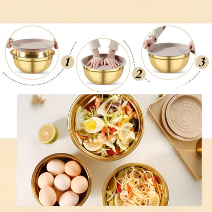 Rustfritt Stål Blandebolle-Sett – Holdbart og Praktisk | 10 Deler med Lokker og Rivjern