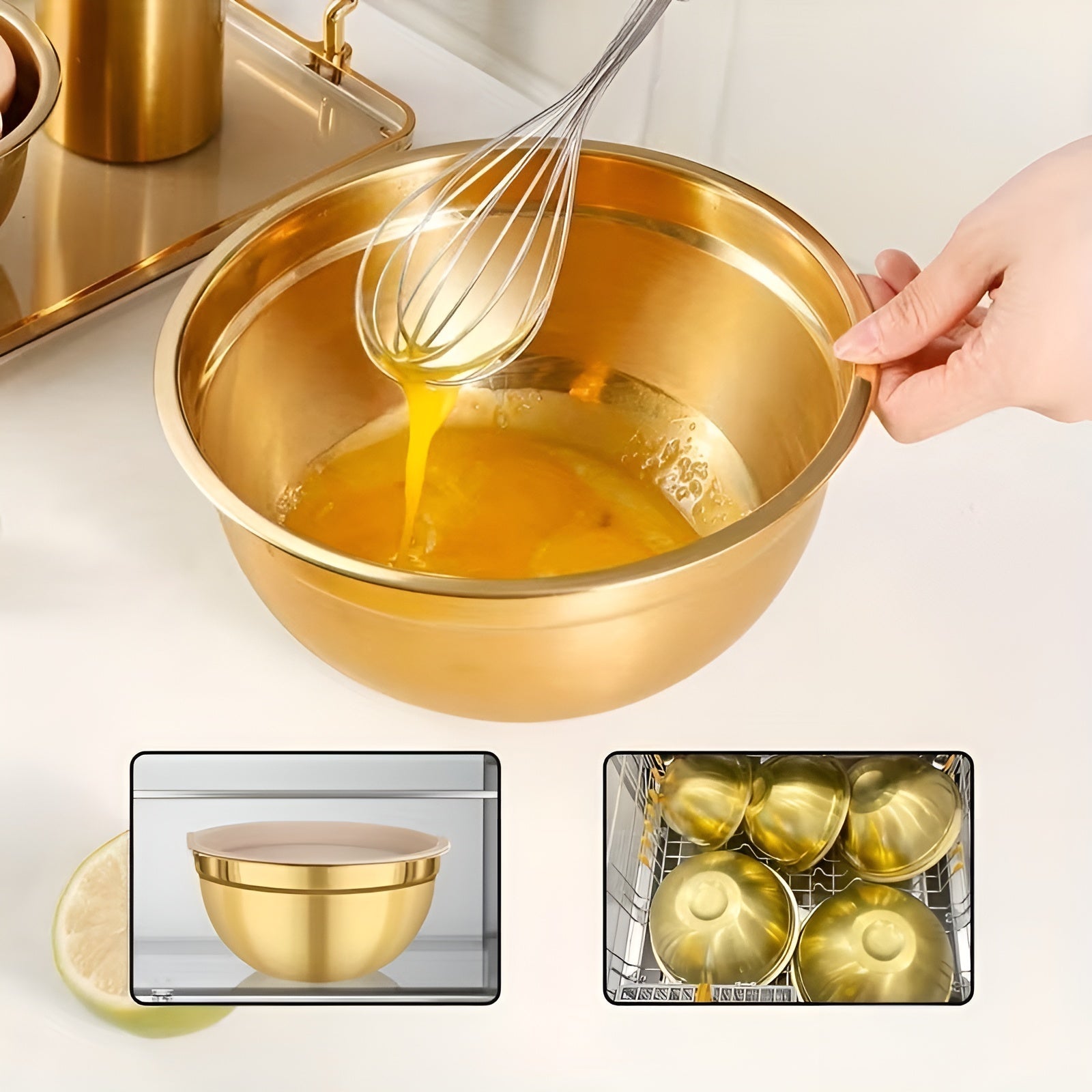 Rustfritt Stål Blandebolle-Sett – Holdbart og Praktisk | 10 Deler med Lokker og Rivjern