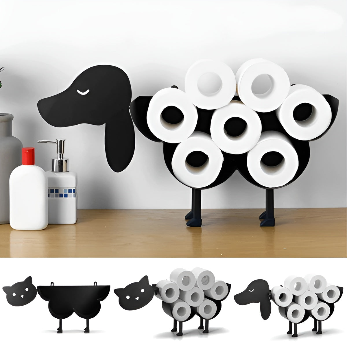 Toalettpapirholder med Dyremotiv – Dekorativ og Praktisk | Med Ekstra Oppbevaring til Badet