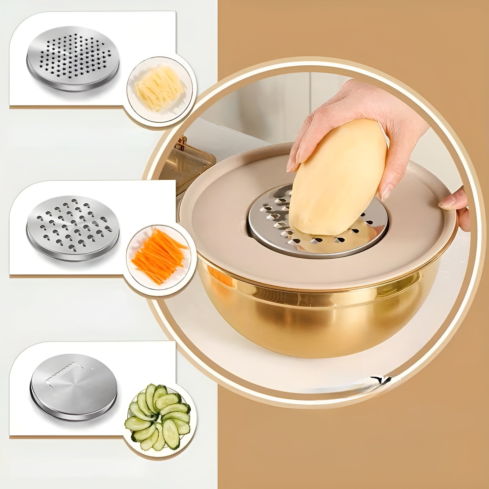 Rustfritt Stål Blandebolle-Sett – Holdbart og Praktisk | 10 Deler med Lokker og Rivjern