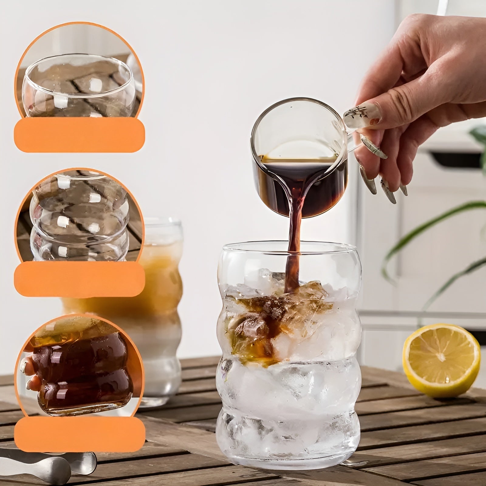 Glass med Sugerør – 2stk Bølget Design og Stilrent Utseende | 450 ml Perfekt for Iste, Matcha og Juice