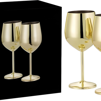 Vinglass I Rustfritt Stål Med Gullfinish – Elegante Glass Til Vin Og Spesielle Anledninger