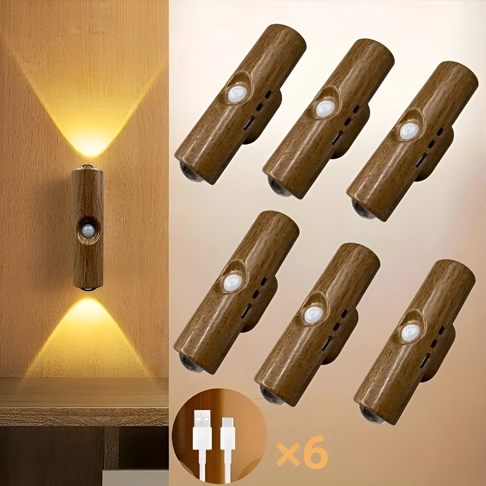 Led-nattlys Med Bevegelsessensor (6-pk) – Dimmbar & Rgb | Usb-lading, 3 Lysfarger, Perfekt For Gang, Trapp Og Stue