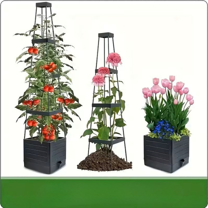 Selvvannende Plantekasse med Espalier – Perfekt for Tomater og Klatreplanter | Slitesterk Plast for Hage og Balkong