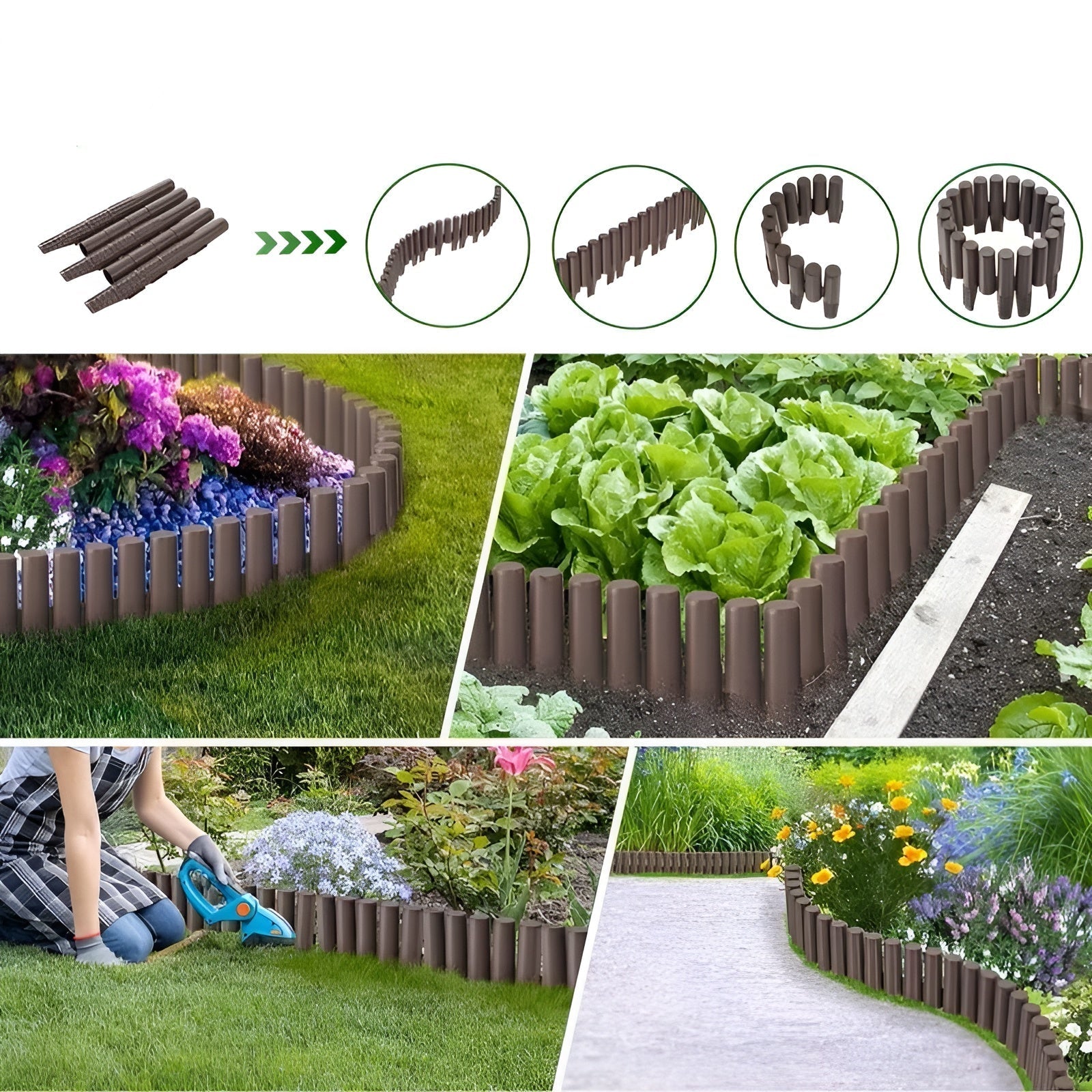 Plastkant Til Blomsterbed I Treoptikk – Fleksibel Hagegjerde Med Jordspyd | Dekorativ Kant Til Blomsterbed Og Stier