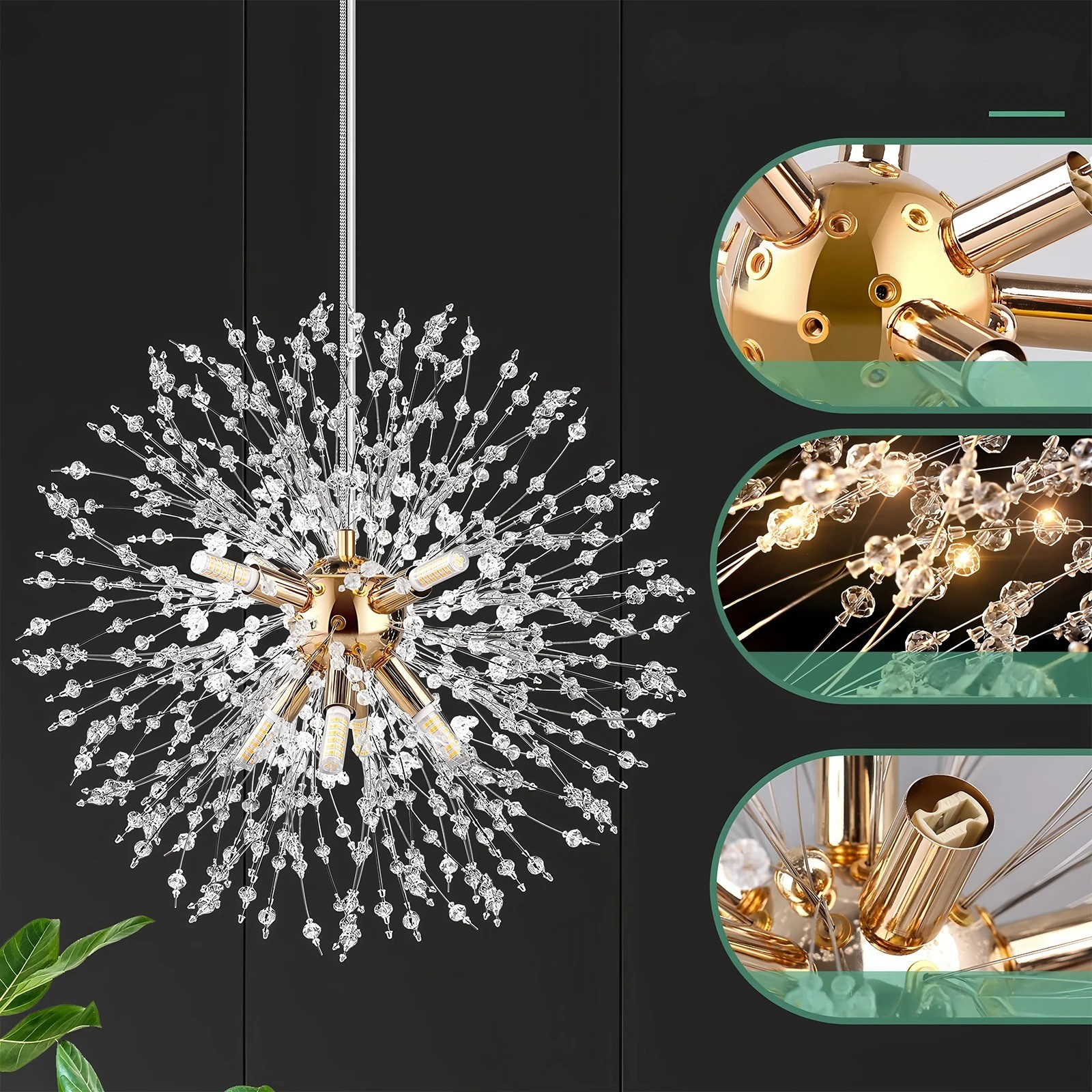 LED Lysekrone med Krystallkuler – Funklende og Dekorativ | Perfekt for Stue og Spisestue - Lysekroner