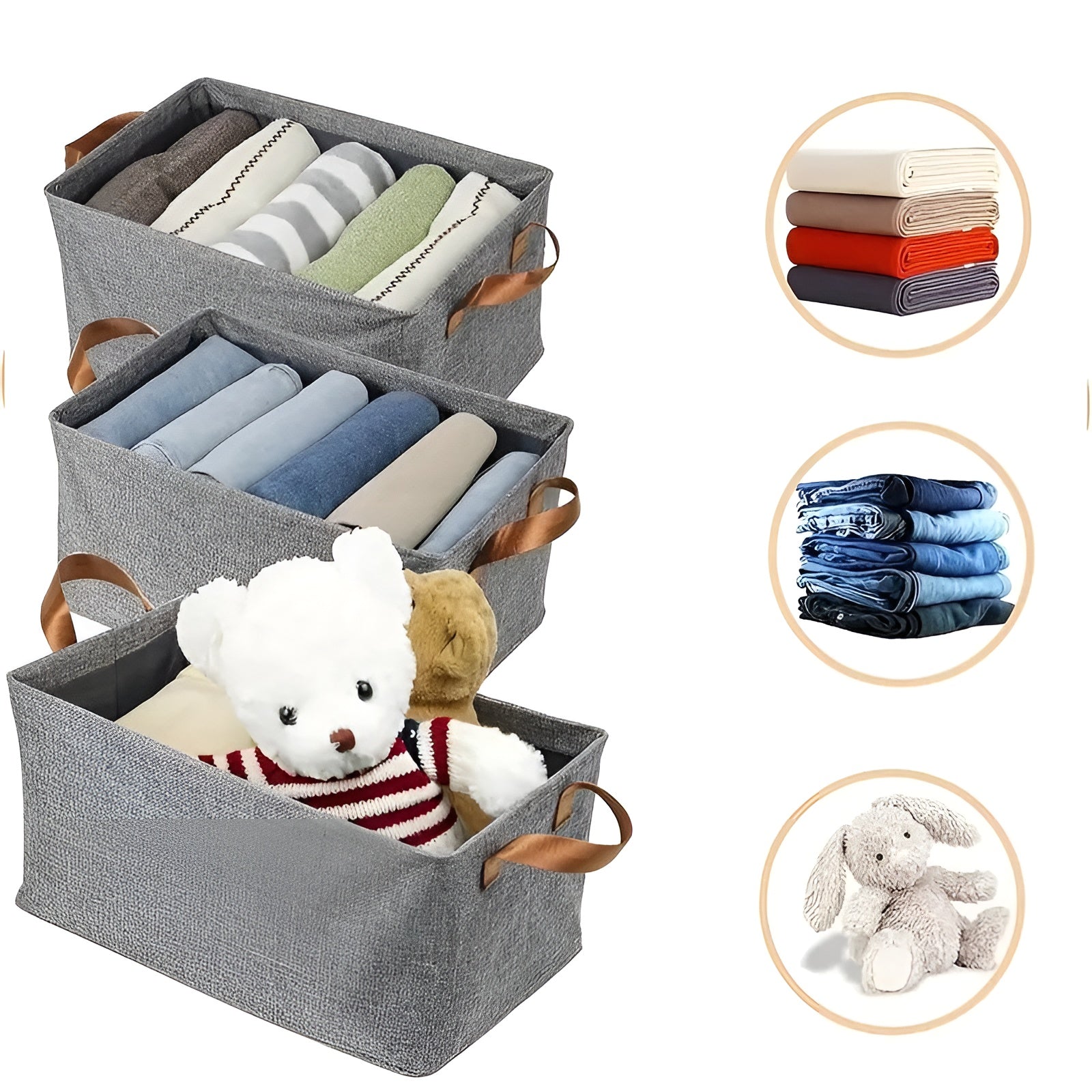 Sammenleggbare Oppbevaringskurver – Praktisk 3-pakning | Perfekt for Klær, Leker og Mer
