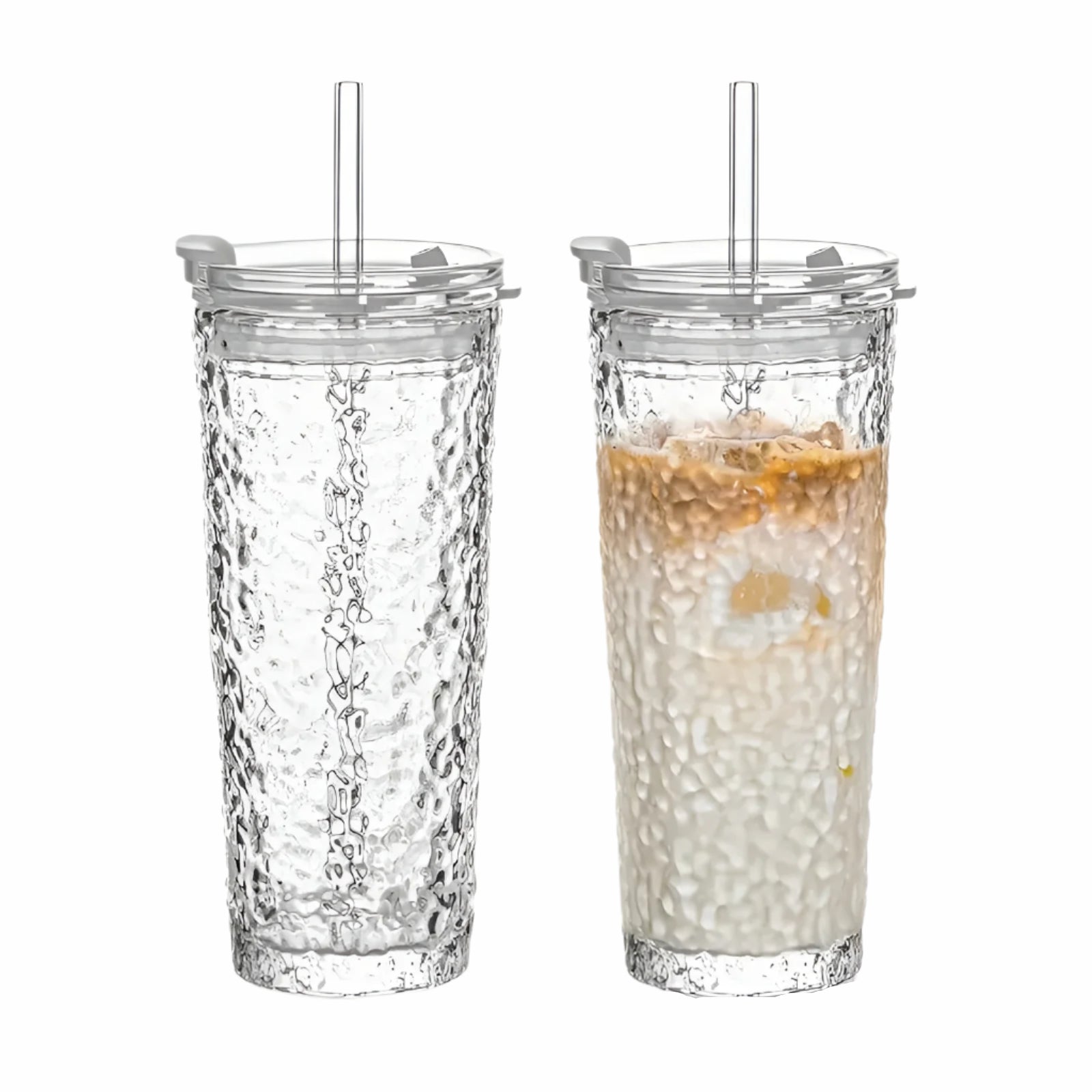 Glass med Lokk og Sugerør – Gjenbrukbare og Sklisikre | Perfekt for Kaffe, Te og Kald Drikke
