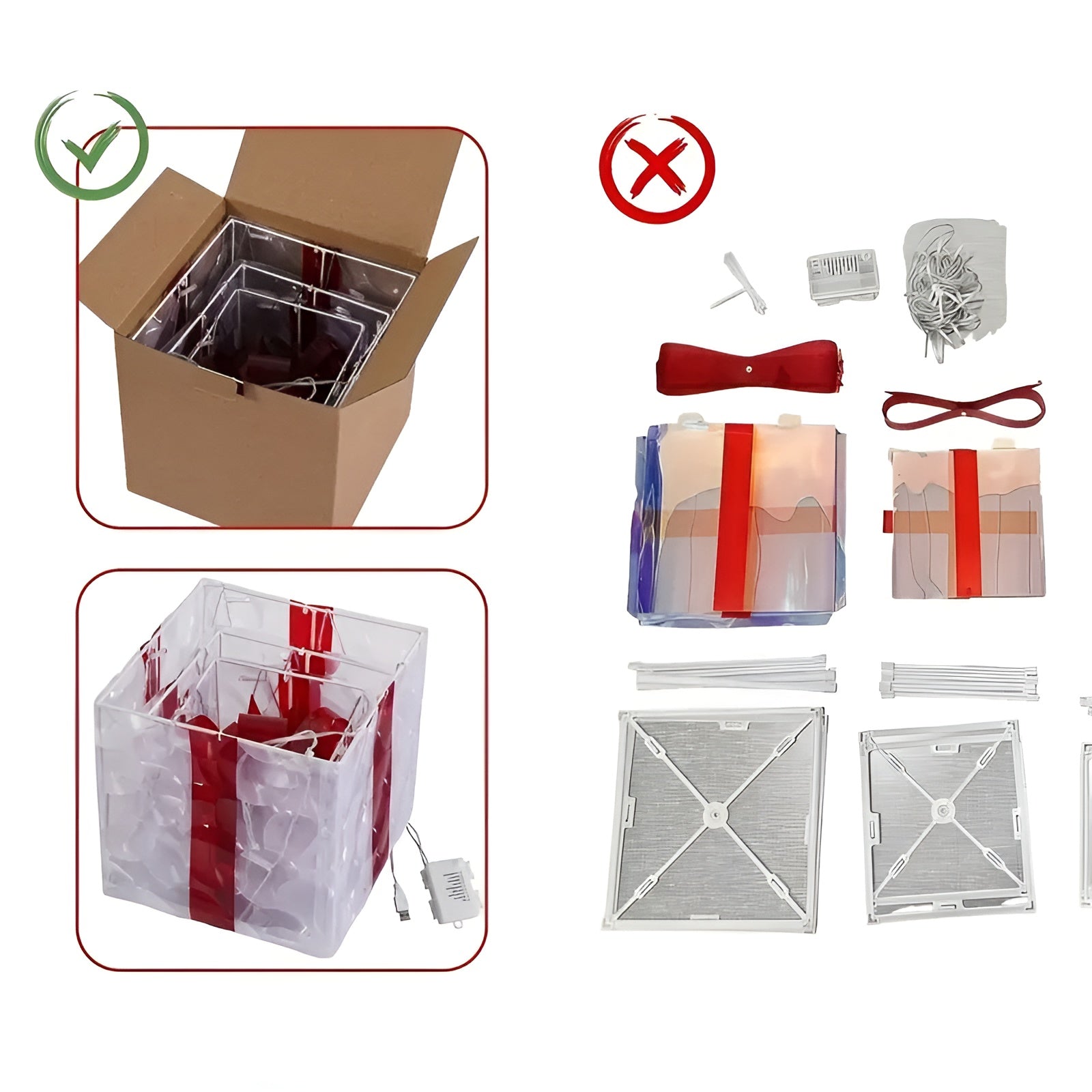 Leuchtende Geschenkboxen im 3er-Set – Transparente Weihnachtsdekoration mit Roten Schleifen | Für Innen & Außen