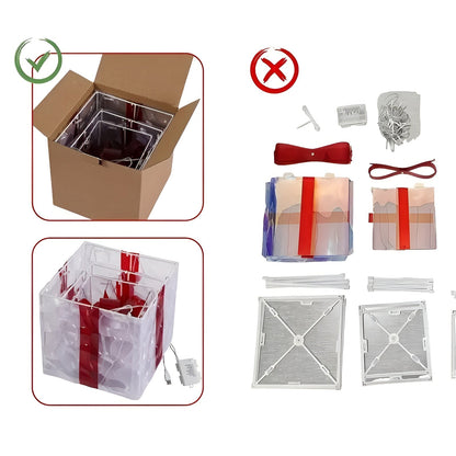 Leuchtende Geschenkboxen im 3er-Set – Transparente Weihnachtsdekoration mit Roten Schleifen | Für Innen & Außen