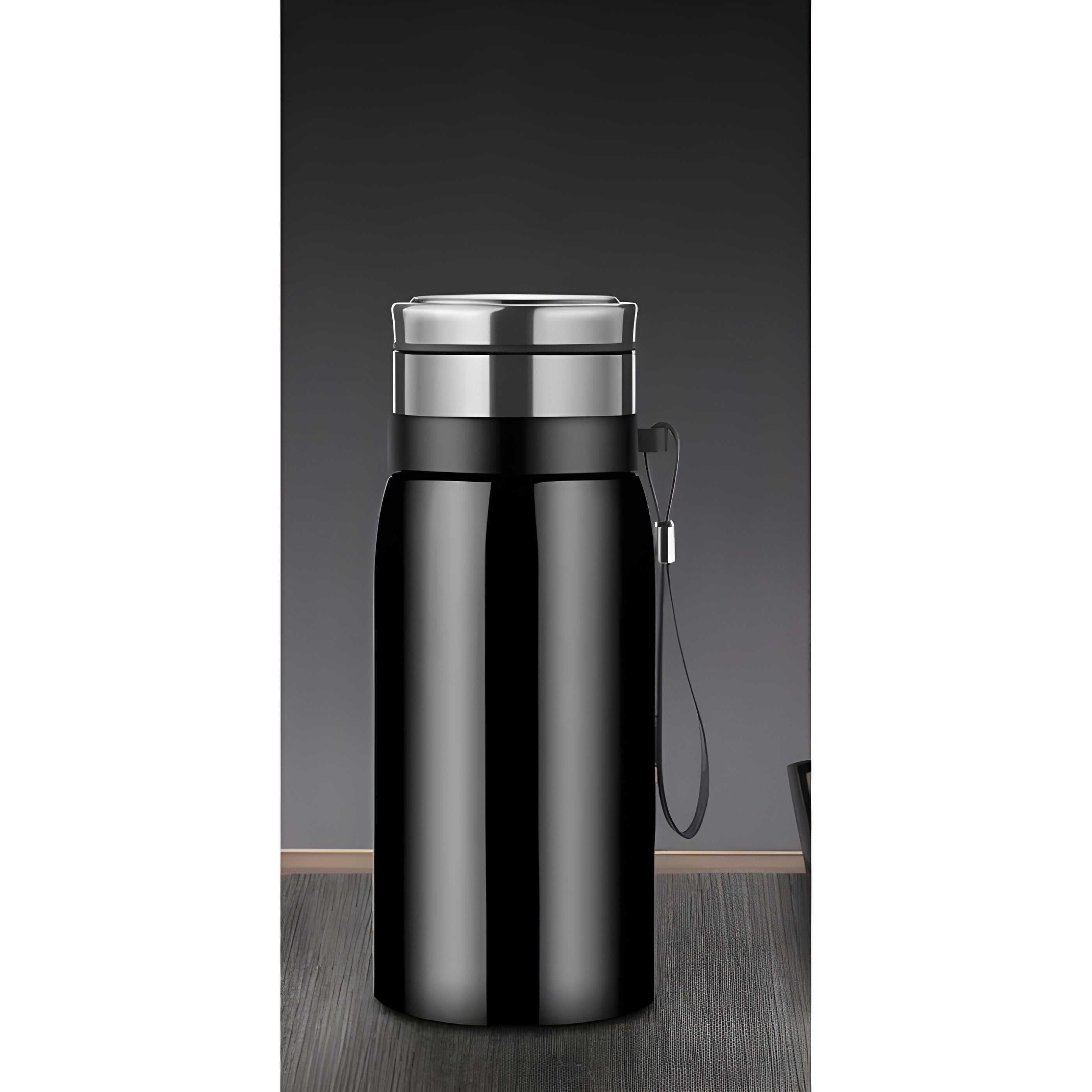 Termokopp i Rustfritt Stål med Tesil – Isolert og Praktisk | Perfekt for Te på Farten - 750ml / Svart - Termoser