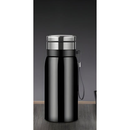 Termokopp i Rustfritt Stål med Tesil – Isolert og Praktisk | Perfekt for Te på Farten - 750ml / Svart - Termoser