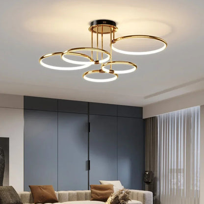 Gull LED-lysekrone til stuen – moderne geometrisk design med stemningsfullt lys, bilde 2