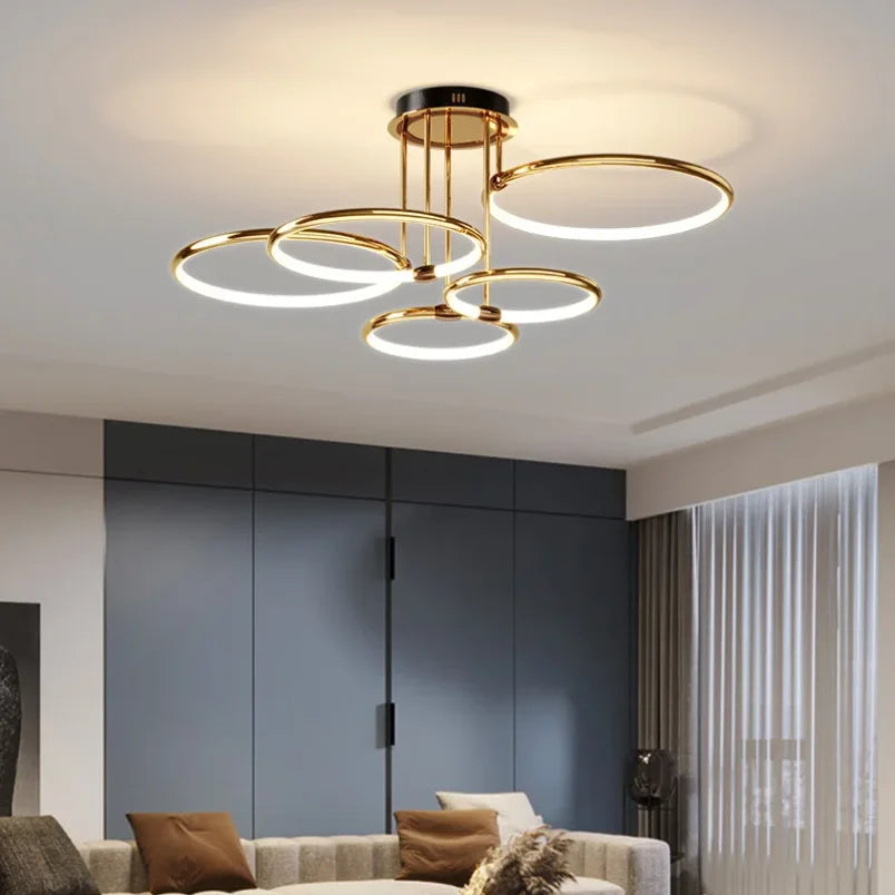 Gull LED-lysekrone til stuen – moderne geometrisk design med stemningsfullt lys, bilde 2