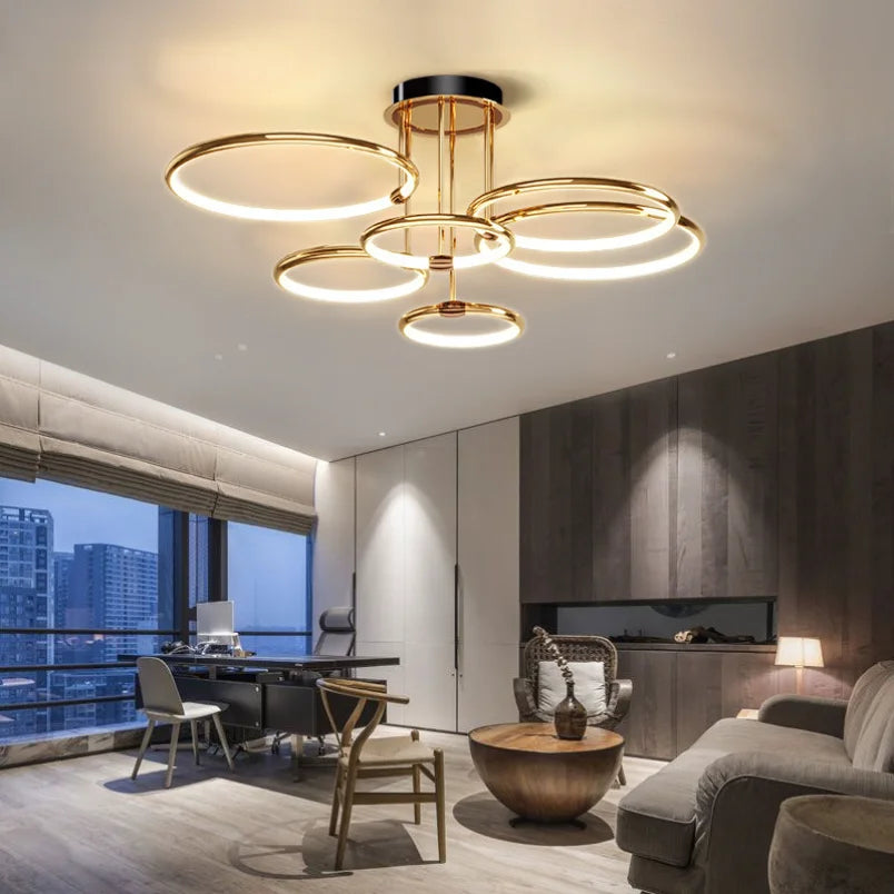 Gull LED-lysekrone til stuen – moderne geometrisk design med stemningsfullt lys, bilde 3
